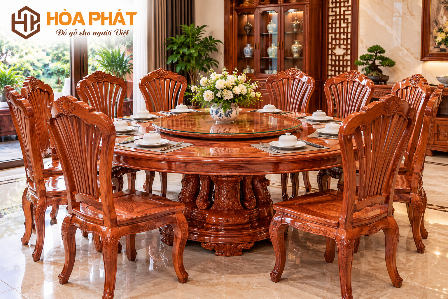 Tham khảo Bộ Bàn Ăn Tròn Mẫu Ghế Xòe Quạt tại Đồ Gỗ Hòa Phát – Hotline 0983.799.259.