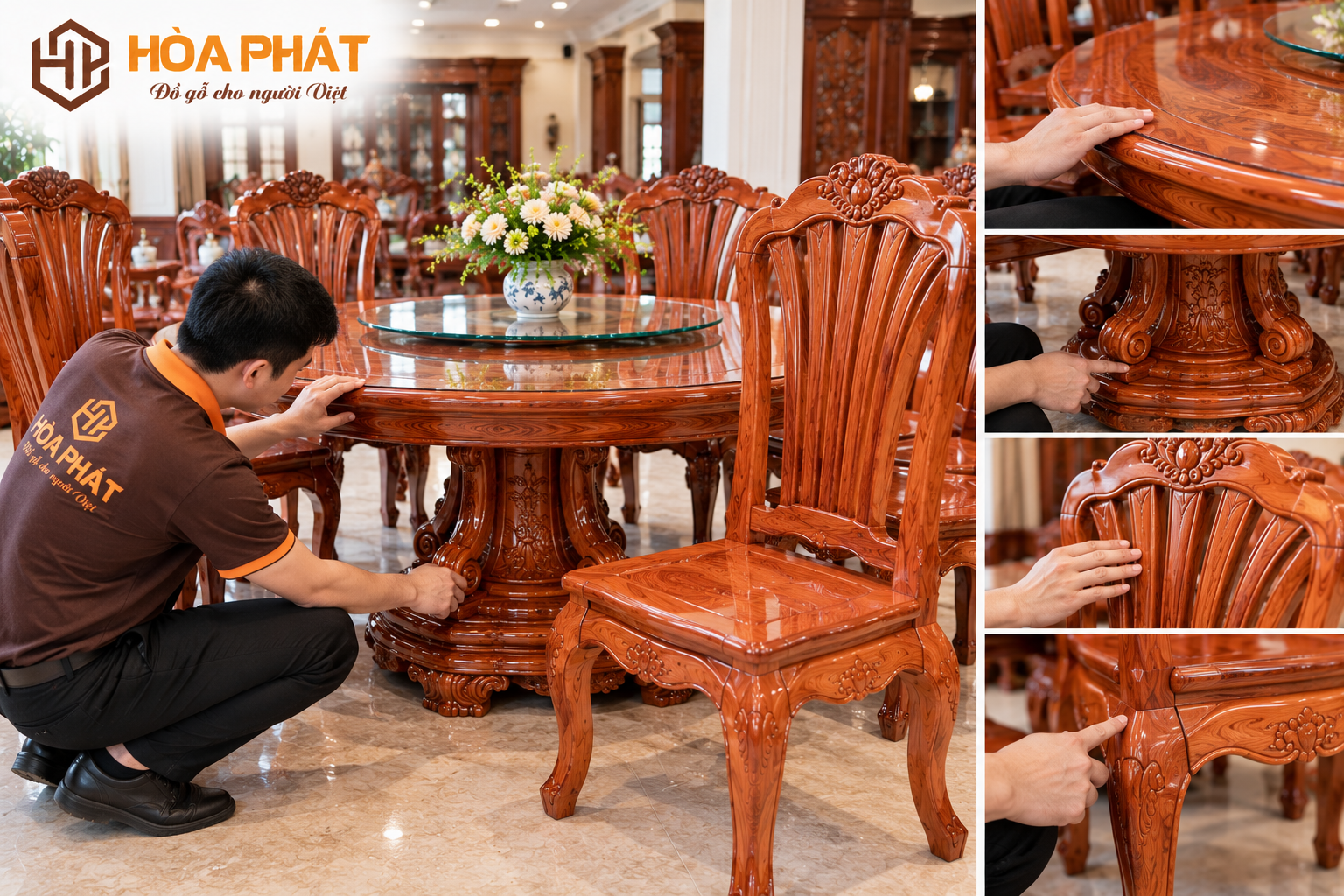 Kiểm tra mặt bàn, chân bàn, nan ghế và các vị trí liên kết trước khi lựa chọn.