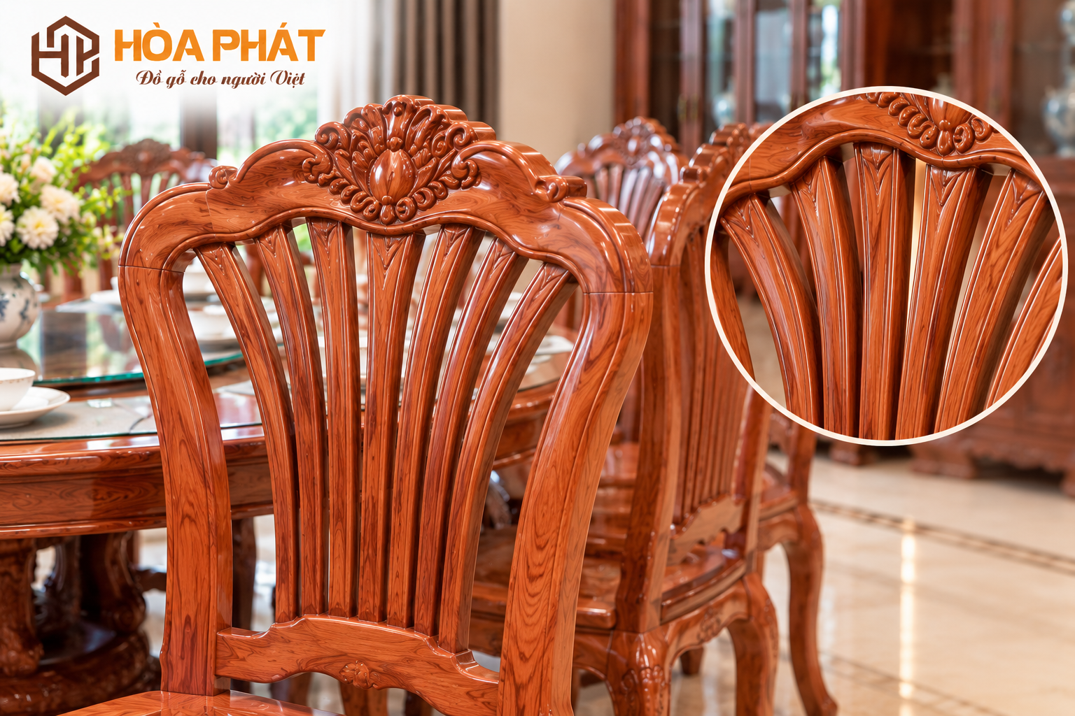 Chi tiết phần lưng ghế xòe quạt tạo nét thanh thoát và cân đối.