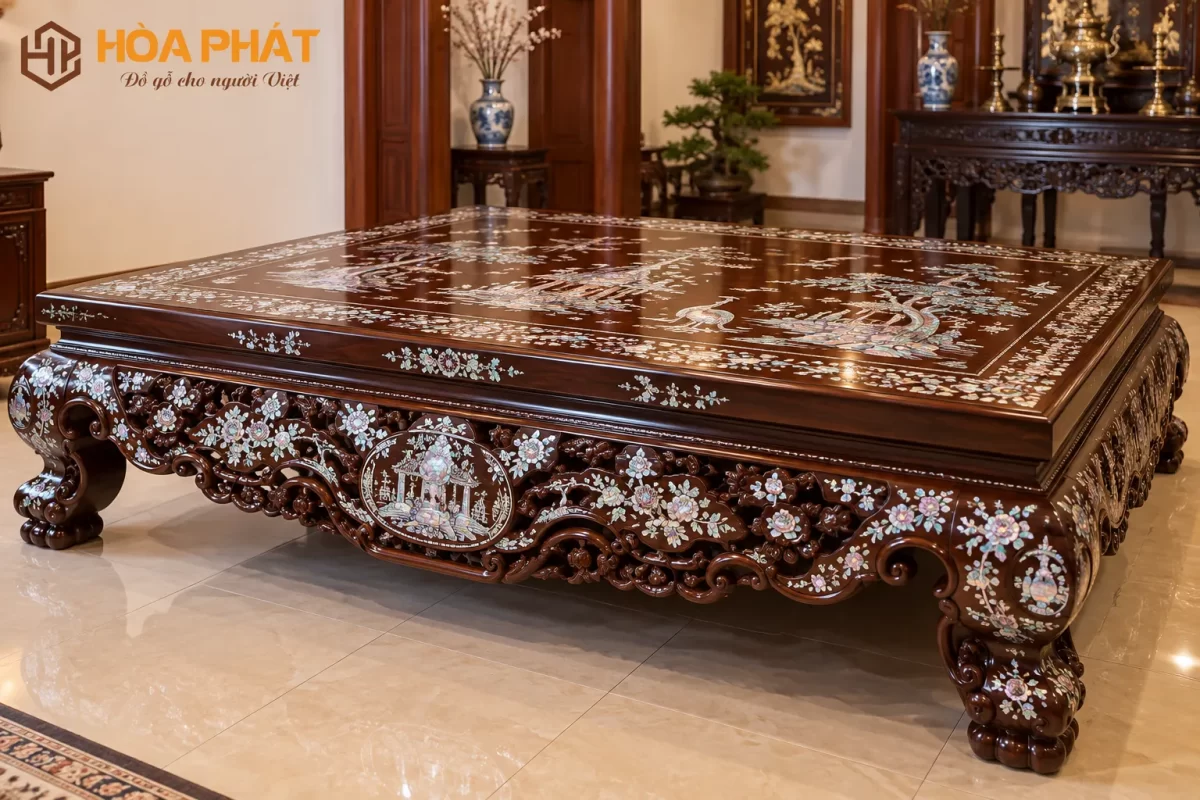 Sập Gỗ khảm trai, khảm ốc với họa tiết trang trí thủ công tinh xảo