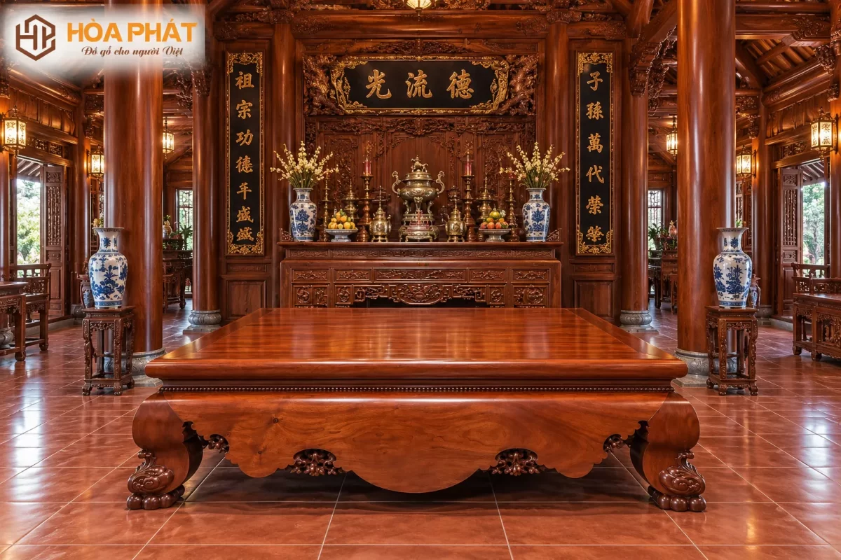 Sập Thờ Trơn Gỗ Gụ trong không gian nhà thờ họ, từ đường mang đậm phong cách nội thất truyền thống.