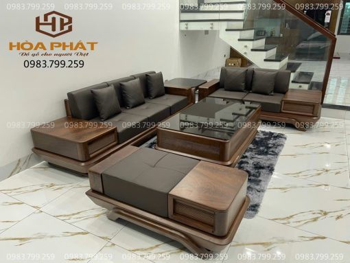 Bộ sofa 2 văng thuyền gỗ óc chó loại 1 hàng cao cấp