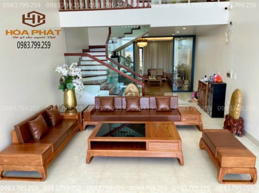 Bộ sofa phòng khách 2 văng gỗ hương đá