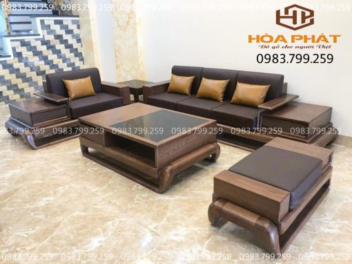 Sofa Phòng Khách Gỗ Sồi Màu Óc Chó Cao Cấp loại 1