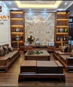 Bộ sofa phòng khách gỗ sồi lau màu óc chó 2