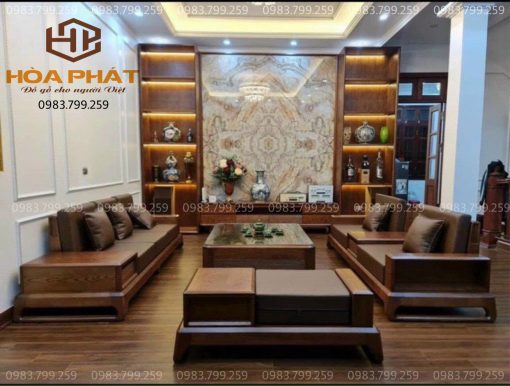 Bộ sofa phòng khách gỗ sồi lau màu óc chó 2