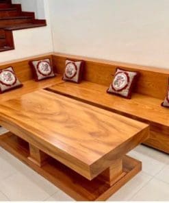 Bàn Ghế Sofa Góc L Gỗ Gõ Đỏ Nguyên Khối 100%