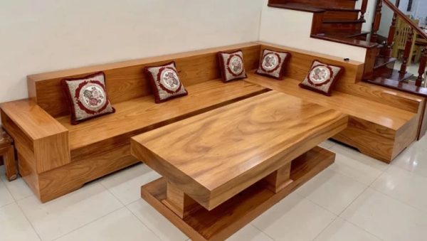 Bàn ghế Sofa góc L gỗ Gõ Đỏ nguyên khối 100%