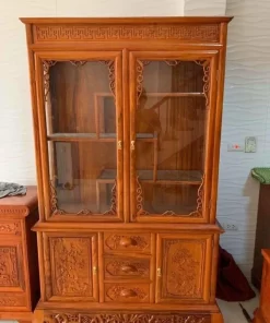 Tủ Rượu Gỗ Gõ Đỏ KT 1m4 x 2m Sâu 40 Hàng Đẹp Dày Dặn Loại 1