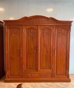 Tủ Quần Áo 3 Buồng 4 Cánh Gỗ Hương Đá 100% Loại 1 Đẹp Dày Dặn