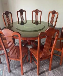 Bàn Ăn Tròn 10 Ghế Sẻ Quạt Gỗ Xoan Đào Loại 1 Đẹp