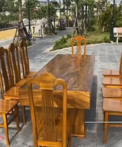 Bàn Ăn Đóng Hộp 10 Ghế Gỗ Hương Xám