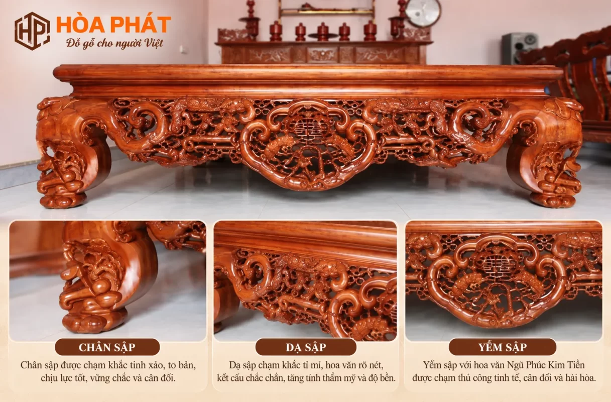 Kết cấu chân, dạ và yếm sập được hoàn thiện chắc chắn, cân đối