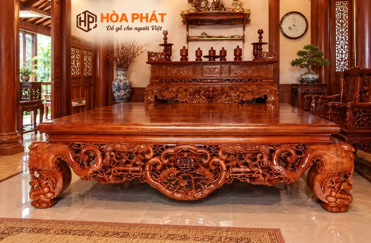 Sập gỗ gụ phù hợp với phòng khách, nhà gỗ và không gian nội thất truyền thống