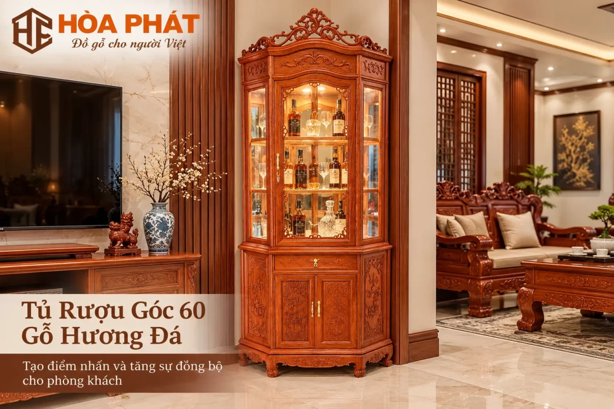 Tủ rượu Hương Đá tạo điểm nhấn và tăng sự đồng bộ cho phòng khách