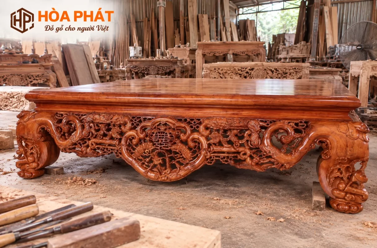 Mẫu Sập Gỗ Gụ Ngũ Phúc Kim Tiền màu cánh gián được hoàn thiện tỉ mỉ