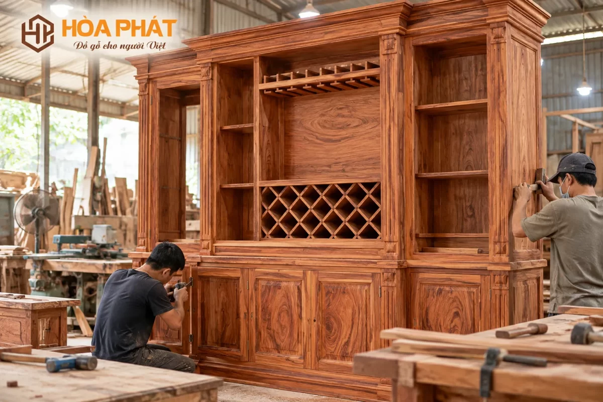 Đồ Gỗ Hòa Phát cung cấp Tủ Rượu Gỗ Gõ Đỏ tại Hà Nội – Hotline 0983.799.259.