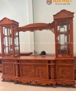 Kệ Tivi Kết Hợp Tủ Rượu Đôi 2 Tầng Gỗ Hương Đá