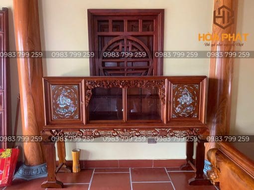 Tủ Chè Cánh Thẳng Gỗ Gụ