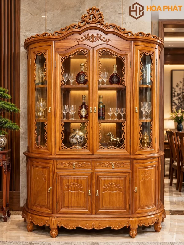 Tủ Rượu Vòm Gỗ (Gõ+Hương) Tủ Rượu Vòm Gỗ bằng gỗ tự nhiên nổi bật với thiết kế vòm cong sang trọng
