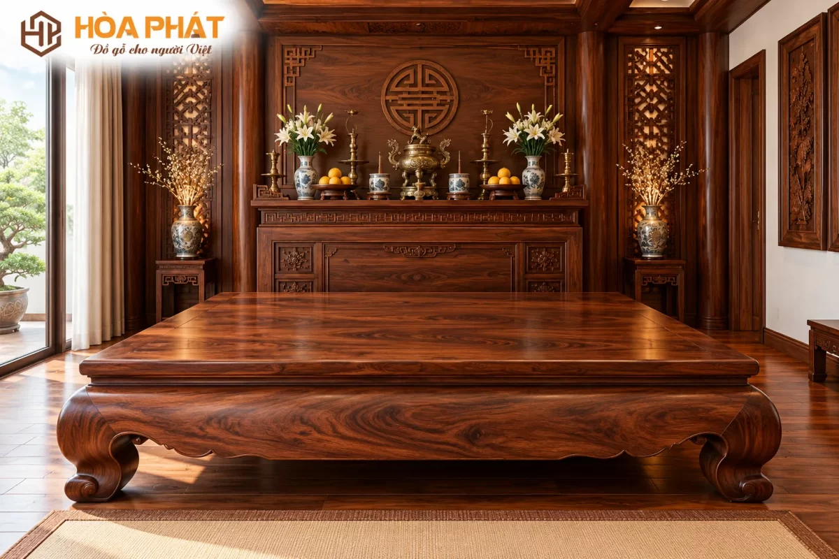 Sập thờ trơn gỗ gụ với màu gỗ trầm và vân gỗ tự nhiên