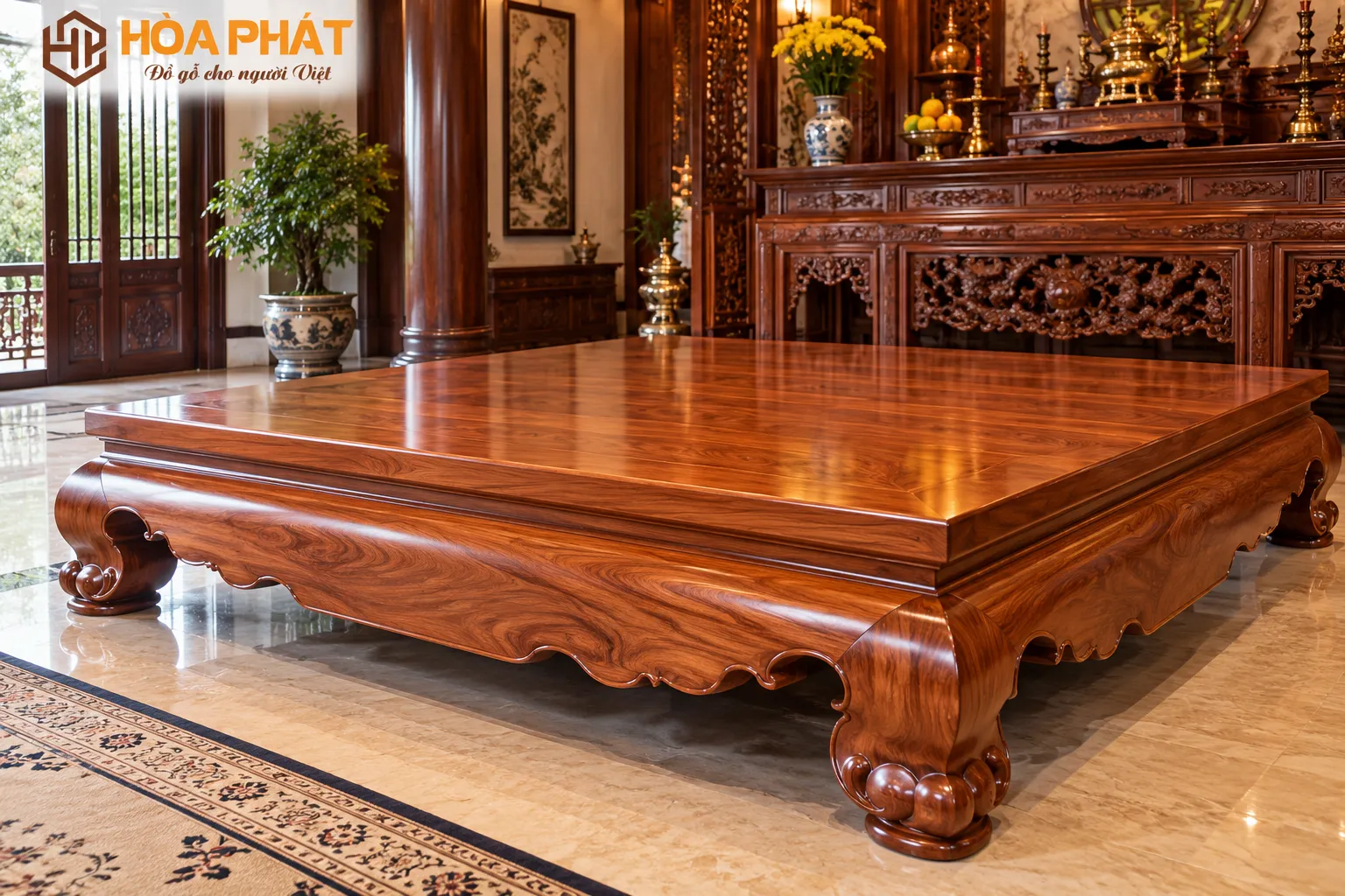 Sập gỗ tự nhiên cao cấp mang vẻ đẹp bề thế và đậm nét truyền thống.
