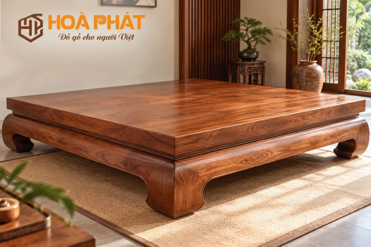 Thiết kế sập trơn tối giản, đề cao sự cân đối và vẻ đẹp tự nhiên của gỗ