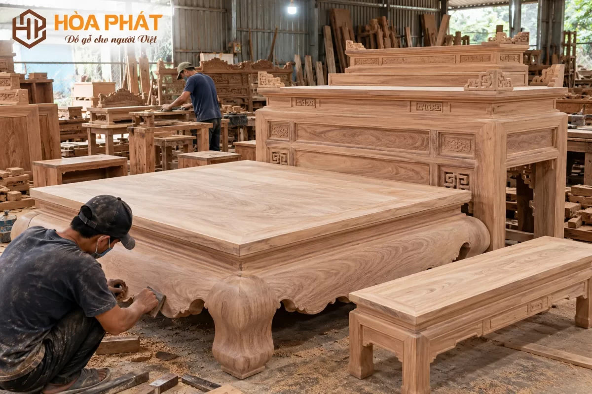 Đồ Gỗ Hòa Phát chế tác và cung cấp nội thất phòng thờ gỗ tự nhiên theo yêu cầu