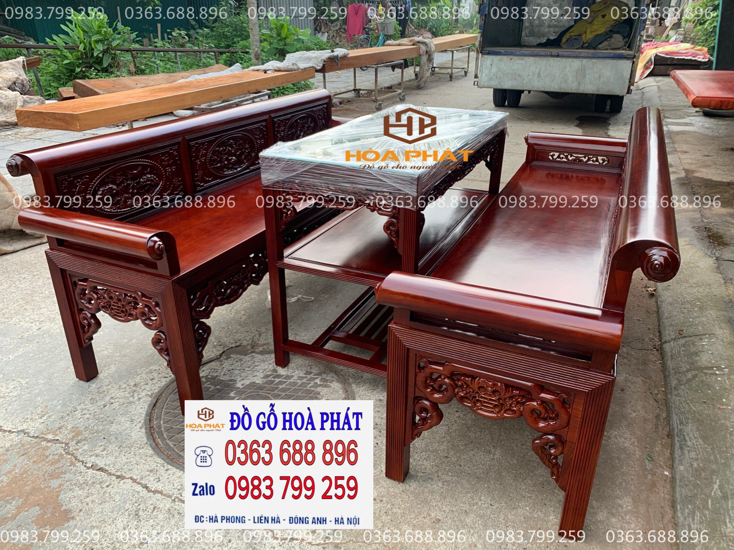 Ghế trường kỷ gỗ gụ với màu gỗ nâu trầm và vân tự nhiên