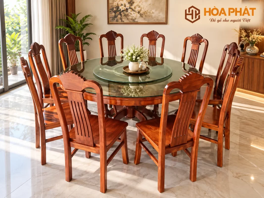 Bộ bàn ăn 8 ghế có kích thước phù hợp với nhiều không gian phòng ăn gia đình