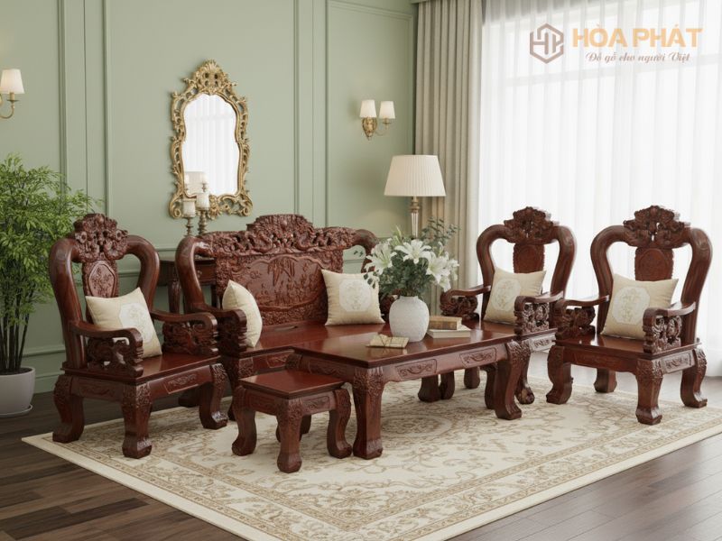 bộ bàn ghế gỗ gõ đỏ tay 16 Bộ Bàn Nghế Gõ đỏ Tay 16 Mẫu 1