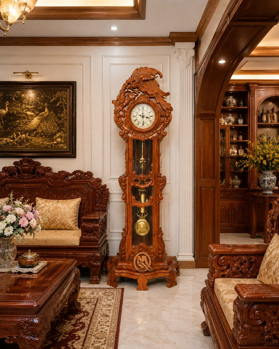 Đồng Hồ Cây Quả Lắc Gỗ Tự Nhiên | Đồ gỗ Hòa Phát Đồng hồ cây quả lắc tạo điểm nhấn sang trọng cho không gian phòng khách
