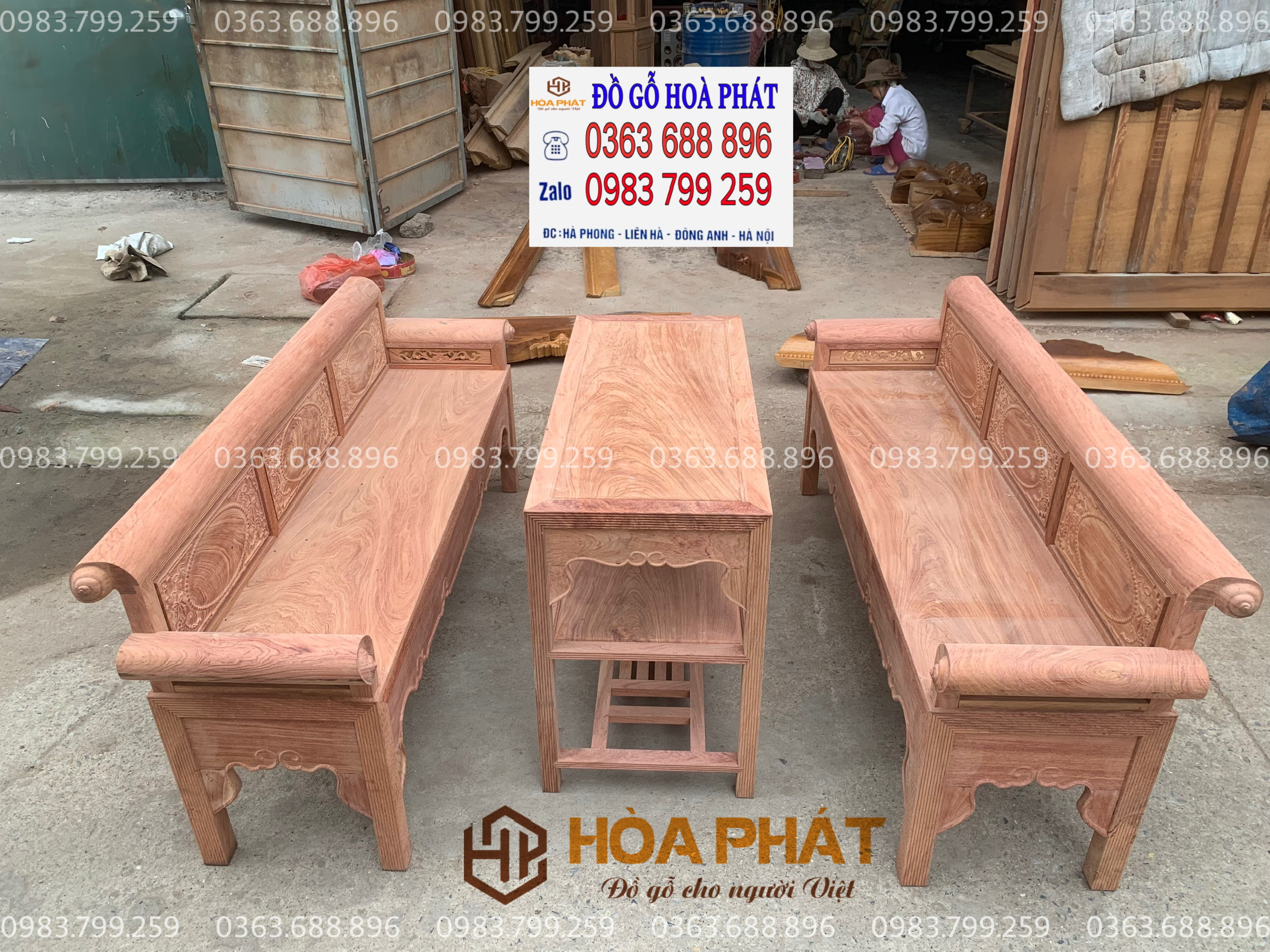 Trường Kỷ Gỗ Hương Đá Đoản 1m97 Cao 81 Rộng 62 – Bàn 1m15 Trường kỷ gỗ tự nhiên 100%, chế tác thủ công tại Đồ Gỗ Hòa Phát