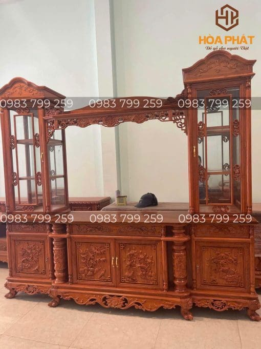 Kệ Tivi Phòng Khách 2m6 Gỗ Hương Đá – kiểu dáng dễ bố trí