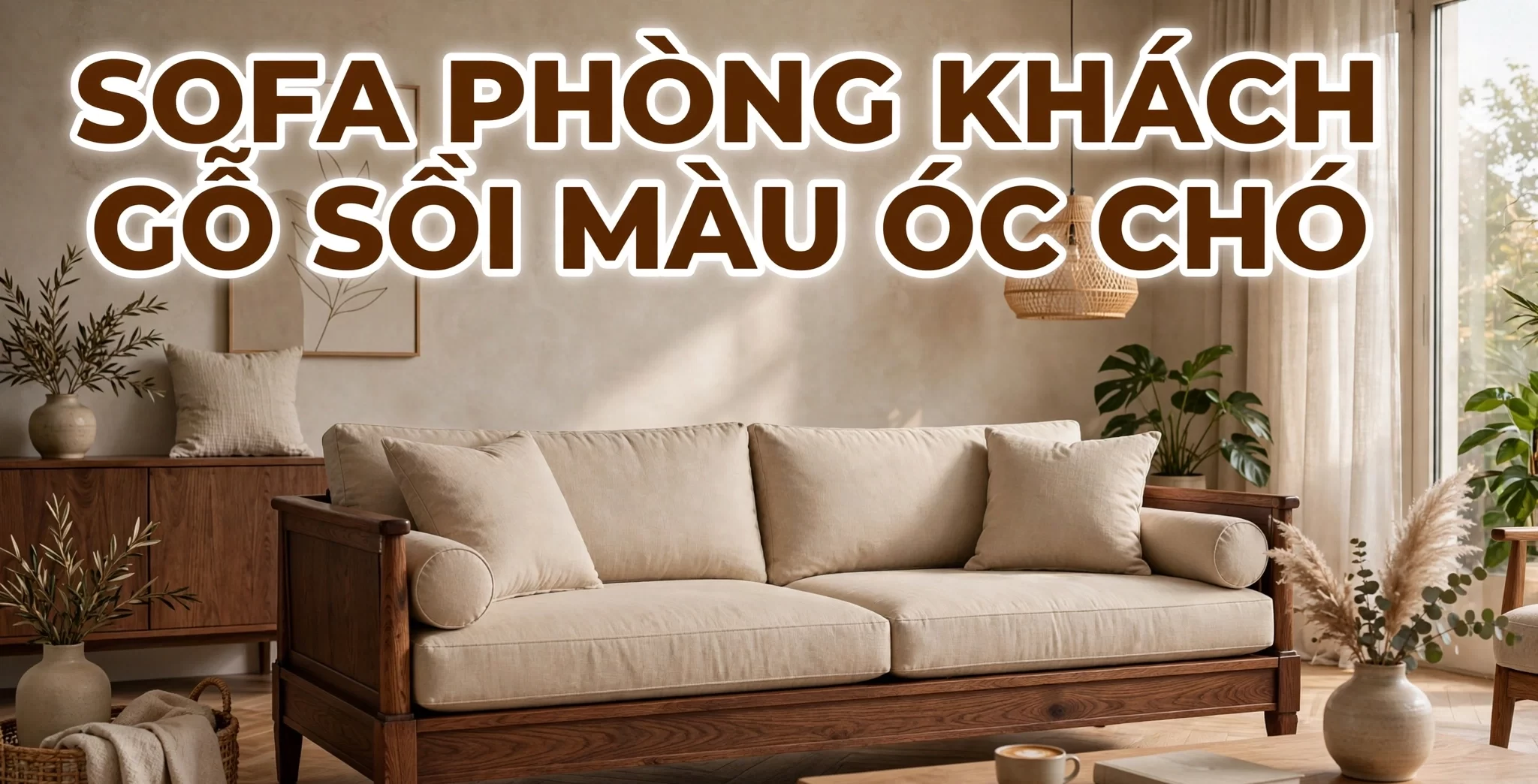 Sofa phòng khách gỗ sồi màu óc chó