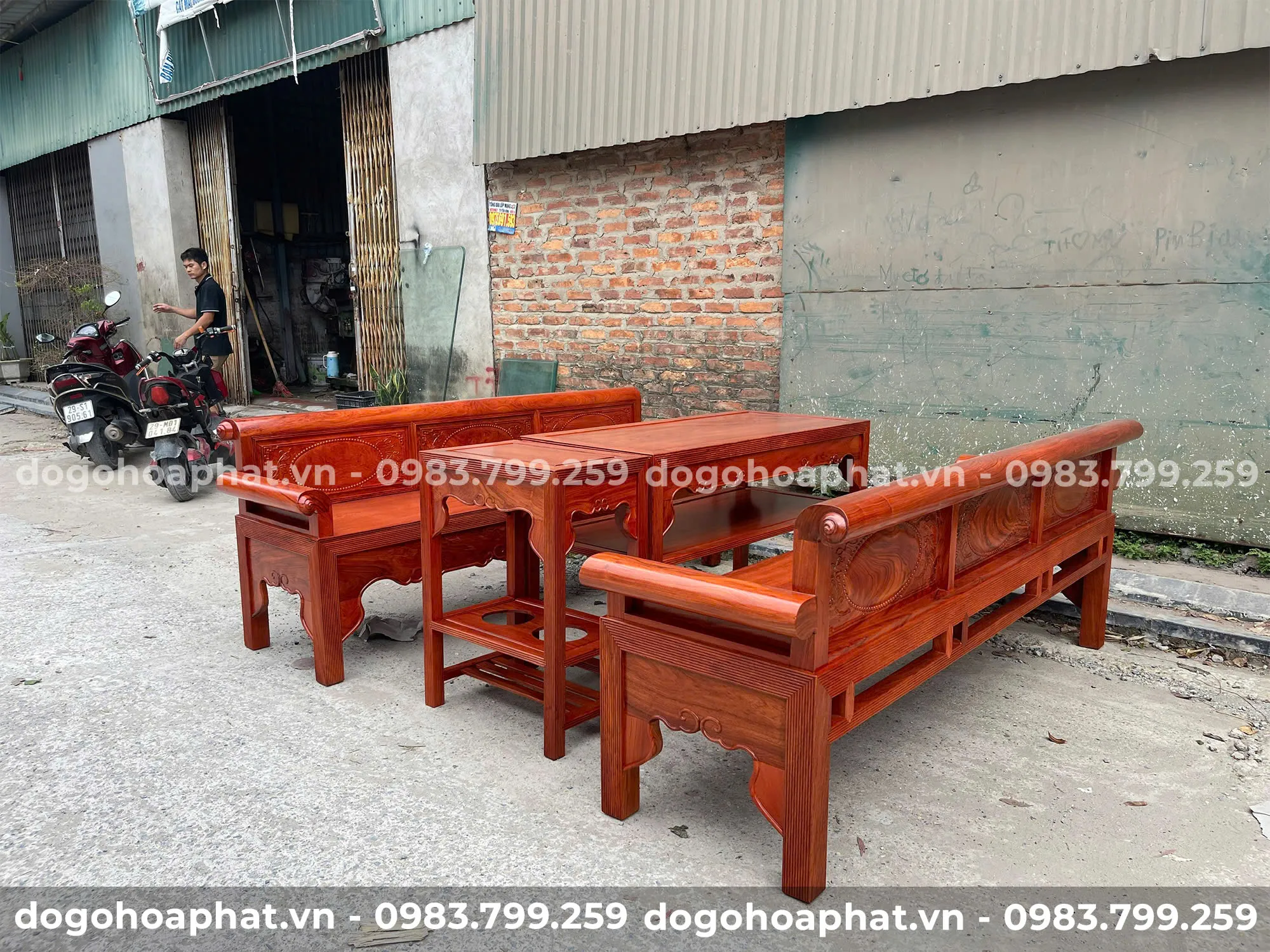 Trường Kỷ Gỗ Hương Đá Đoản 1m97 Cao 81 Rộng 62 – Bàn 1m15 Mẫu trường kỷ gỗ hương đá đoản 1m97 tại Đồ Gỗ Hòa Phát