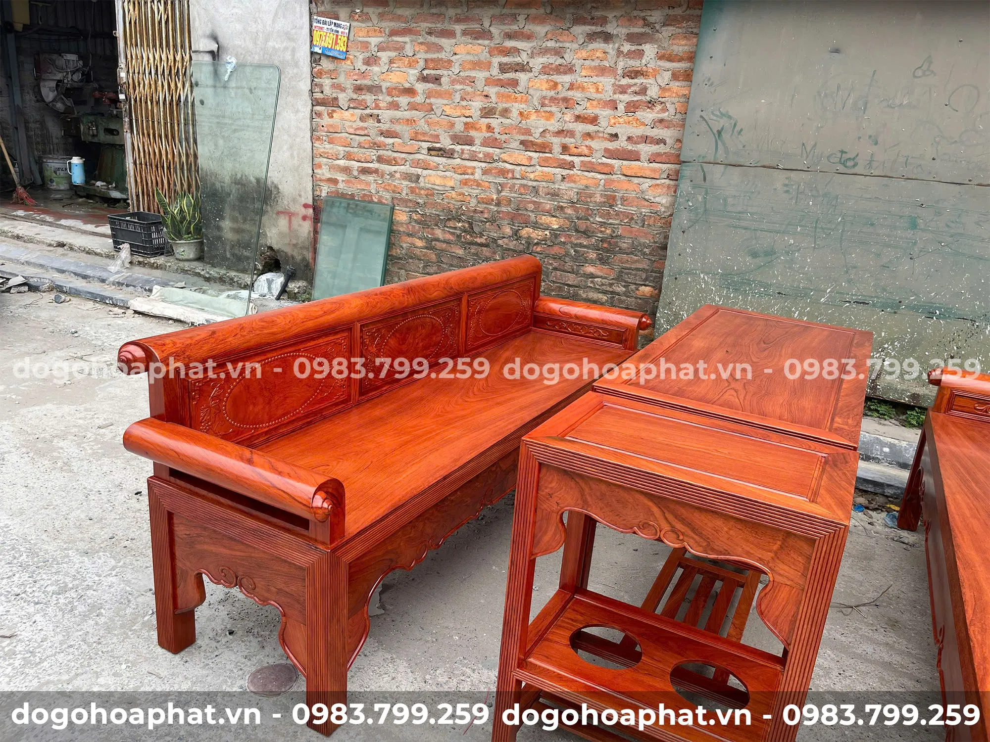 Trường Kỷ Gỗ Hương Đá Đoản 1m97 Cao 81 Rộng 62 – Bàn 1m15 truong ky go