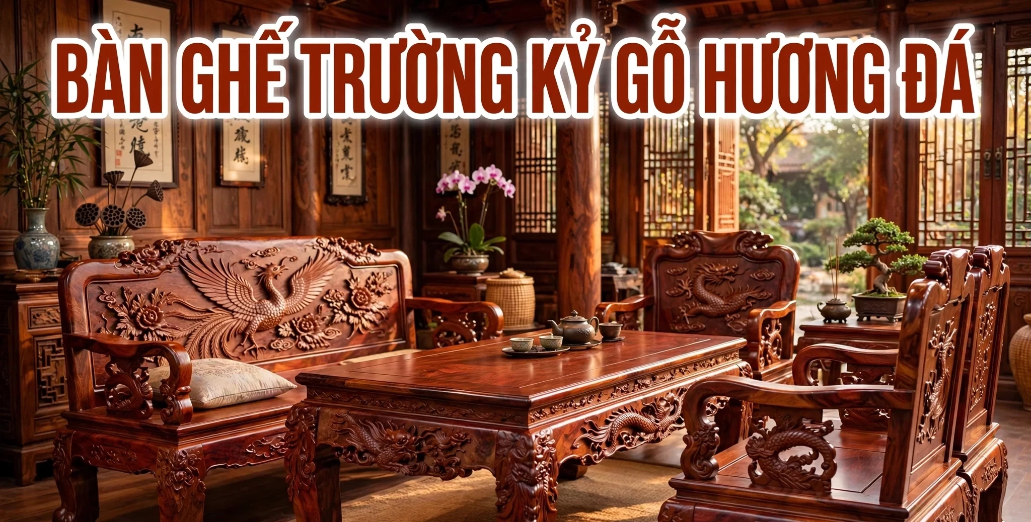 Bàn ghế Trường Kỷ gỗ Hương Đá