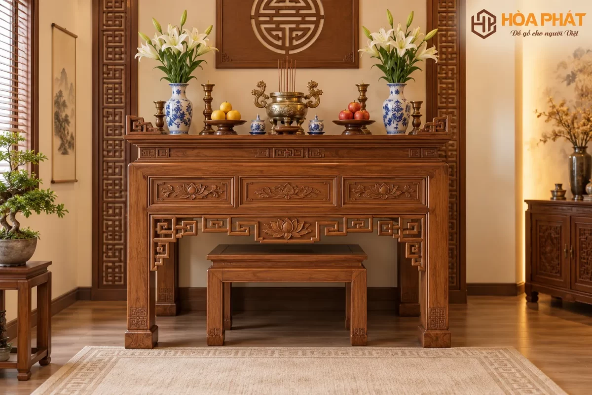 Mẫu Sập Thờ có thiết kế chắc chắn, bề thế và phù hợp không gian thờ truyền thống
