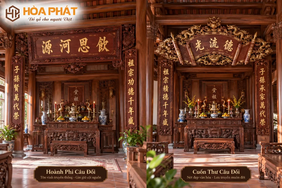 Hoành Phi Câu Đối và Cuốn Thư Câu Đối trong không gian nhà thờ họ truyền thống