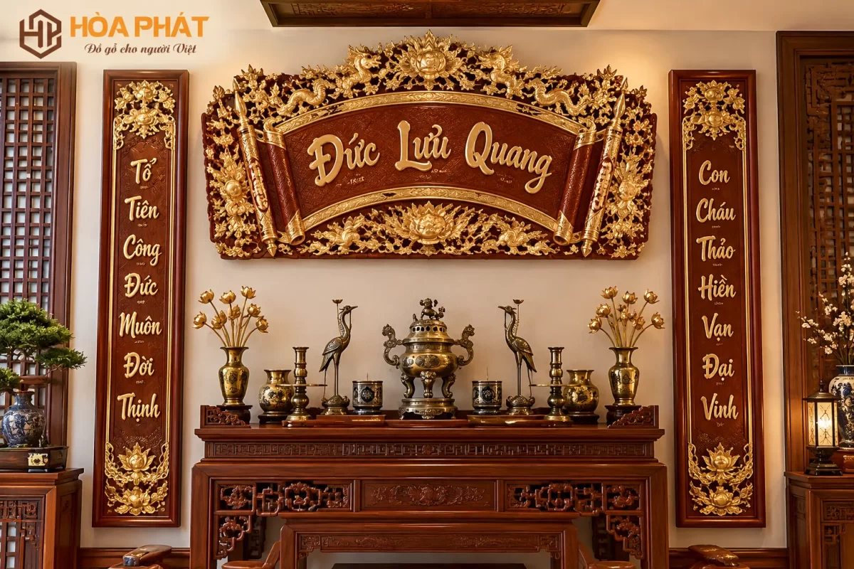 Chạm nổi, dát vàng hoặc các kỹ thuật trang trí khác để tạo điểm nhấn.