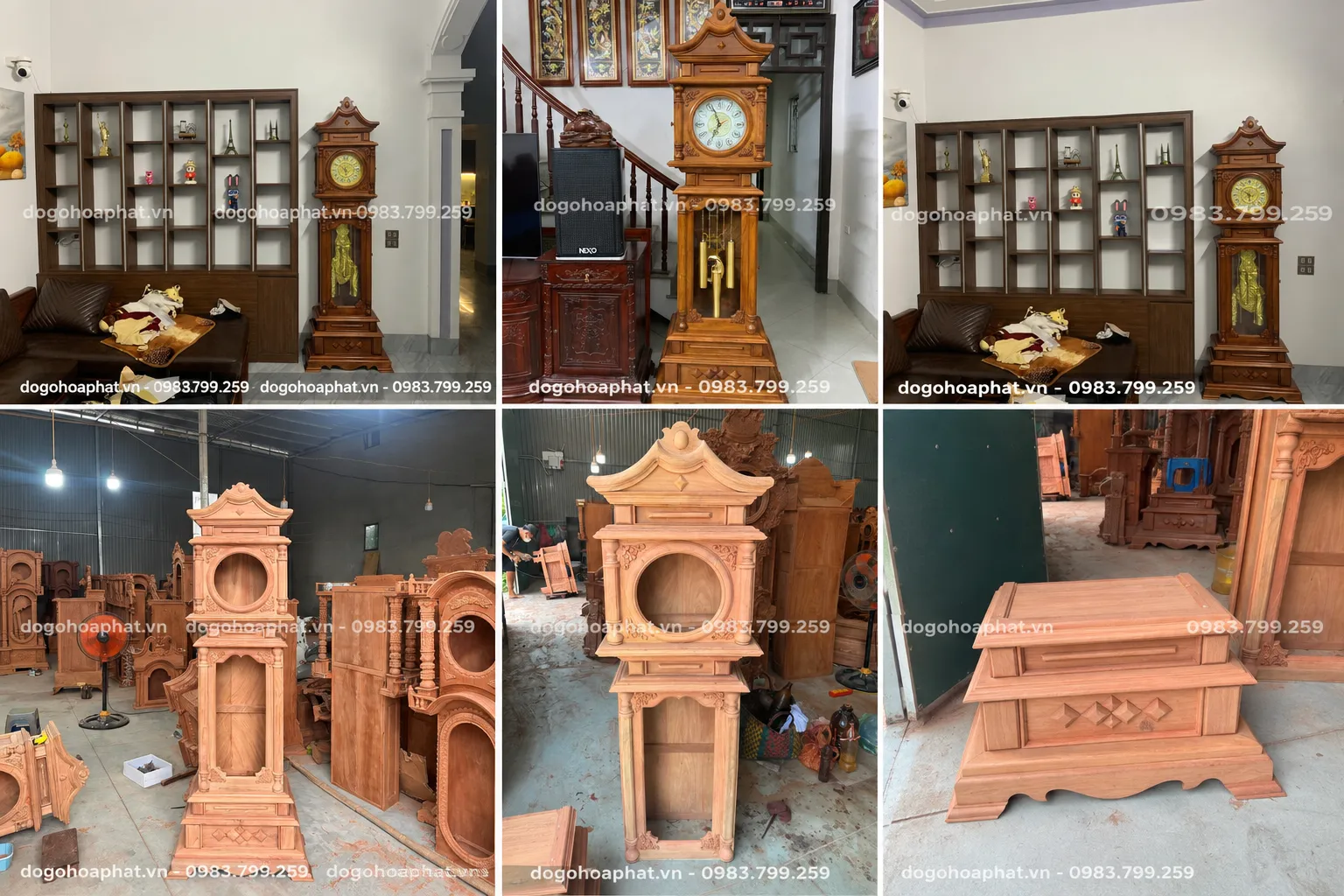 Đồng Hồ Vuông Pháp Gỗ Hương Ta Cao Cấp Cao 2m2 với thiết kế cổ điển, sang trọng.