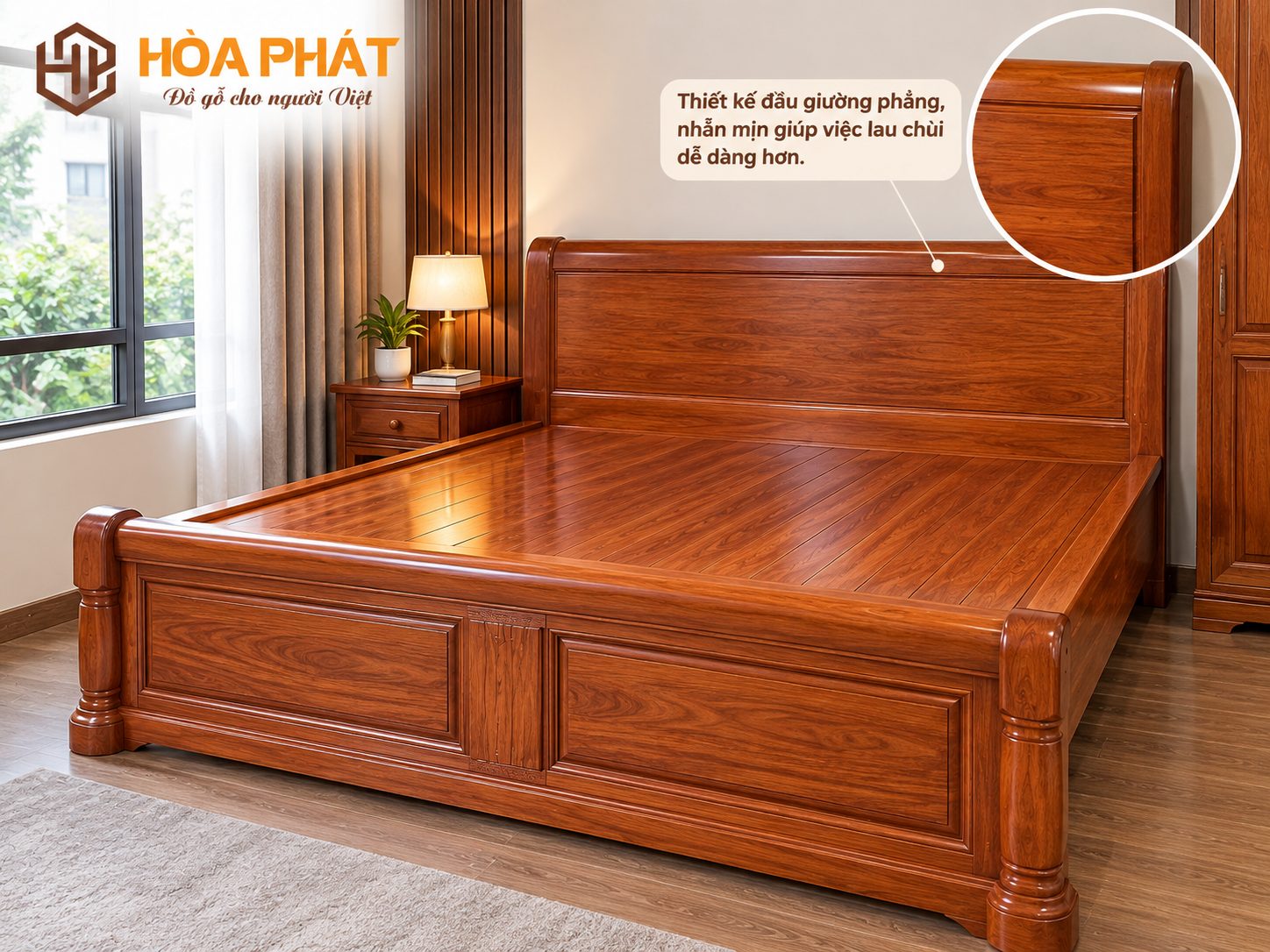 Thiết kế đầu giường phẳng, nhẵn mịn giúp việc lau chùi dễ dàng hơn.
