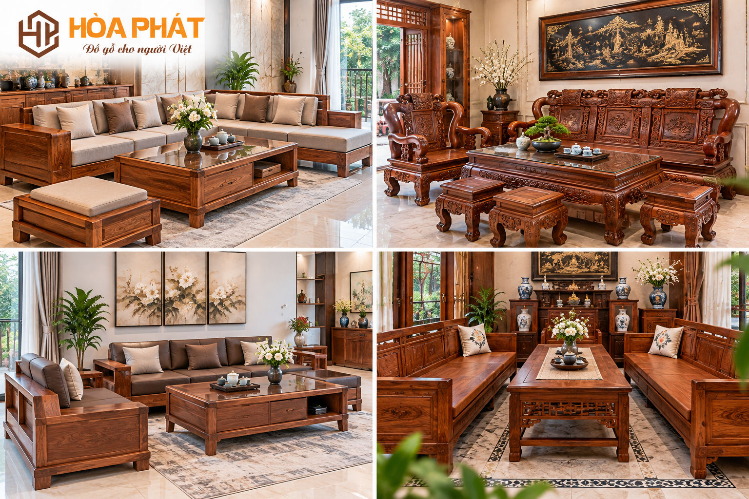 Nhiều kiểu Bàn Ghế Gỗ Phòng Khách phù hợp từ nhà phố đến không gian truyền thống.