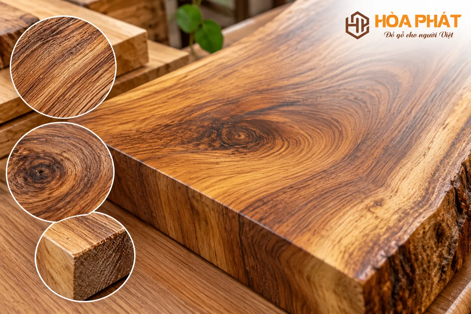 Trường Kỷ Gỗ Gụ Hà Nội – Mẫu Đẹp Tại Đồ Gỗ Hòa Phát Cận cảnh đường vân và màu sắc tự nhiên của gỗ gụ trên bộ trường kỷ.