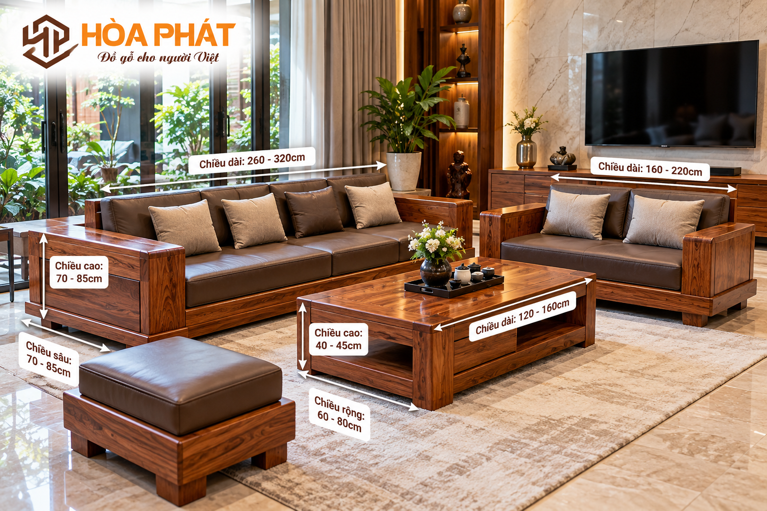 Lựa chọn kích thước SOFA GỖ dựa trên diện tích và cách bố trí thực tế của phòng khách.