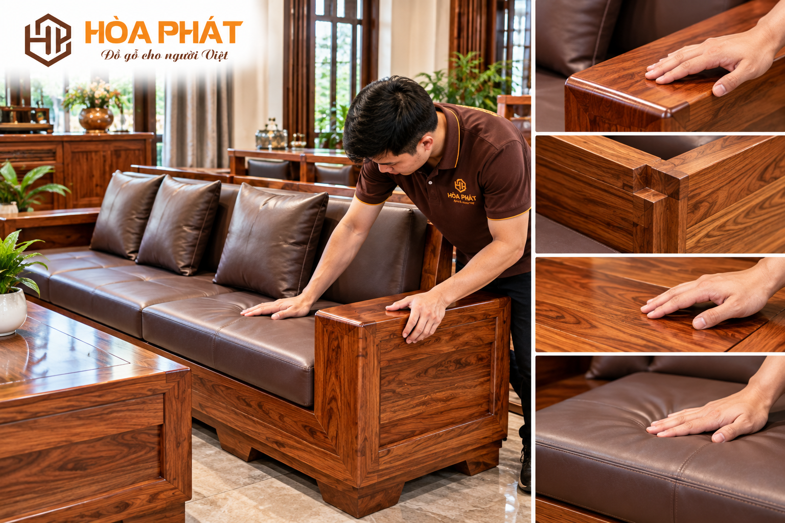 Kiểm tra khung, bề mặt gỗ, mối liên kết và đệm trước khi lựa chọn sofa.